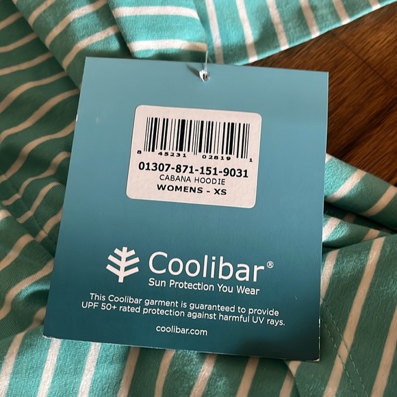 Coolibar Sun Protective Aqua Striped Hooded Zip Up Cover Up Size XS New With Tag - Picture 13 of 13